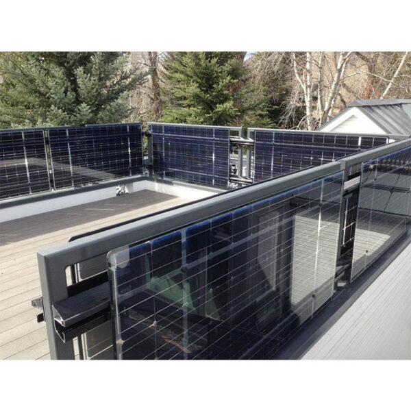 Gradient transparent BIPV balustrade close-up showing transparency variation