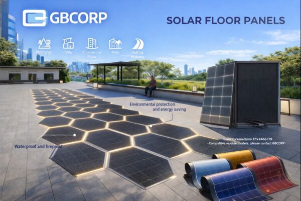BIPV floor tile system in pedestrian walkway integration